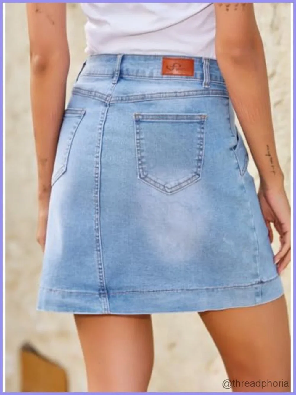 High Waisted Mini Denim Skirt with Pockets Front Seam Stretch